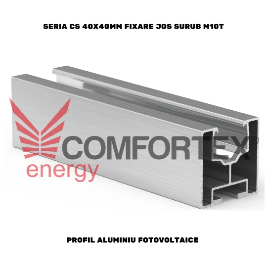 PROFIL ALUMINIU FOTOVOLTAICE SERIA CS 40X40MM, FIX. JOS SURUB M10T