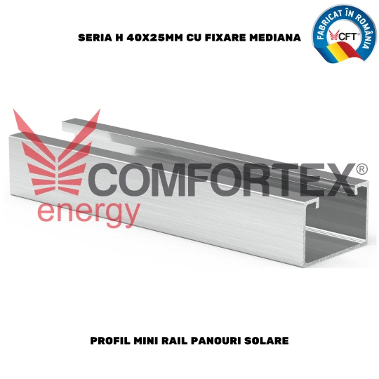 PROFIL MINI RAIL PANOURI SOLARE SERIA H 40X25MM, FIX. MEDIANA