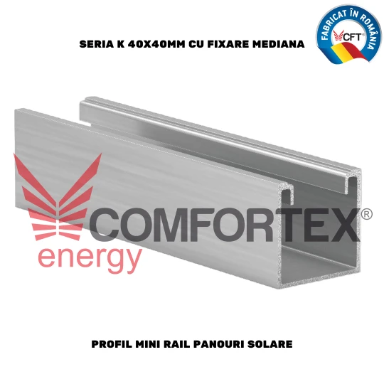 PROFIL MINI RAIL PANOURI SOLARE, SERIA K 40X40MM FIX. MEDIANA