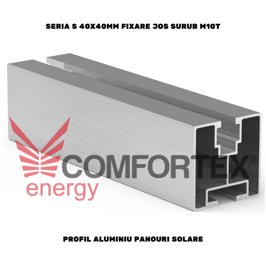 PROFIL ALUMINIU PANOURI SOLARE, SERIA S 40X40MM, FIX. JOS SURUB M10T