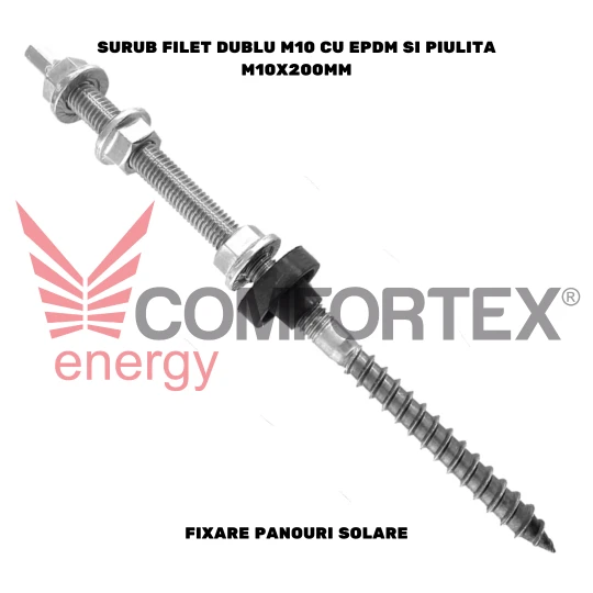 SURUB DE FIXARE PANOURI SOLARE, FILET DUBLU M10 CU EPDM SI PIULITA