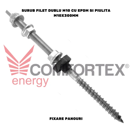 SURUB FIXARE PANOURI, FILET DUBLU M10 CU EPDM SI PIULITA